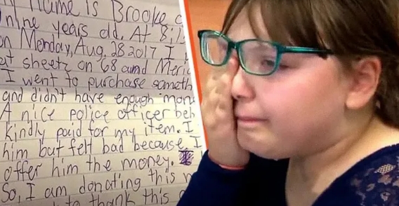 Un policier reçoit la lettre d'une fillette de 9 ans, trouve un billet de  et un message inspirant à l'intérieur